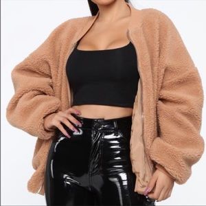 NWT 🏷️ THE TEDDY COAT 🐻 Fashion Nova Brown Teddy Coat Bomber Jacket Size M/L